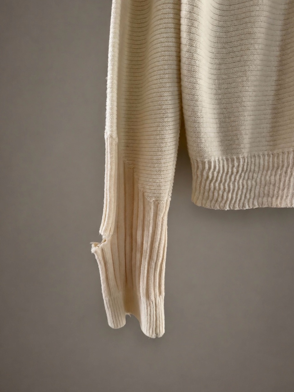 Helmut Lang Military Grunge Sweater L Ivory Patchwork Wool Cashmere Distressed - Picture 7 of 13